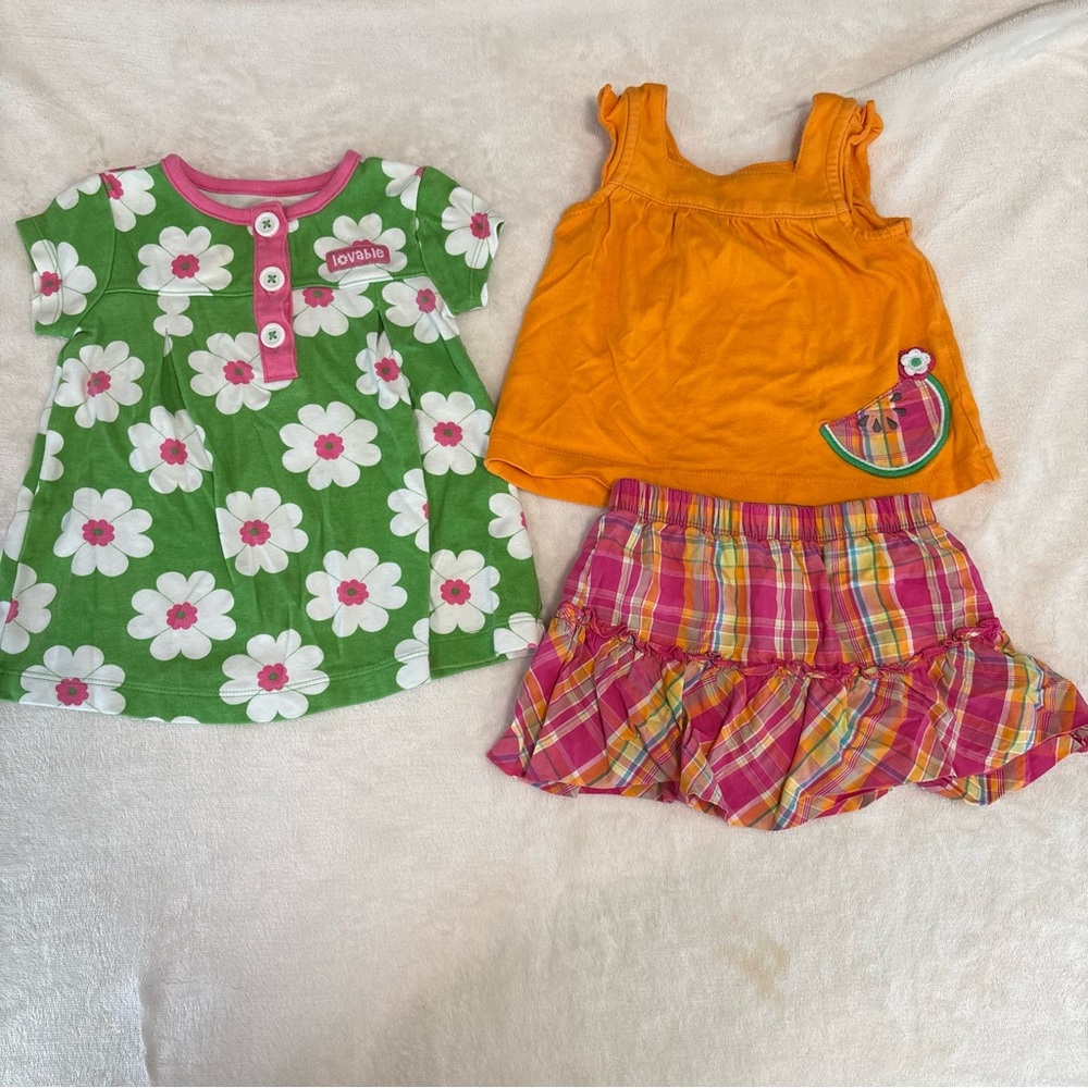 Y2K 2000s baby girl 9 month bundle plaid skirt watermelon daisy print summer